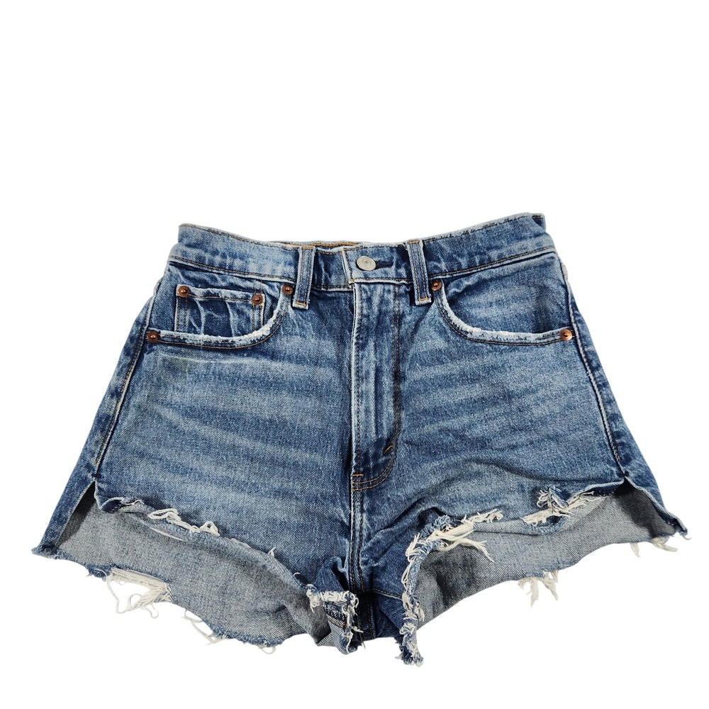 Abercrombie & Fitch The Mom Short High Rise Distressed Denim Blue Women 25 0